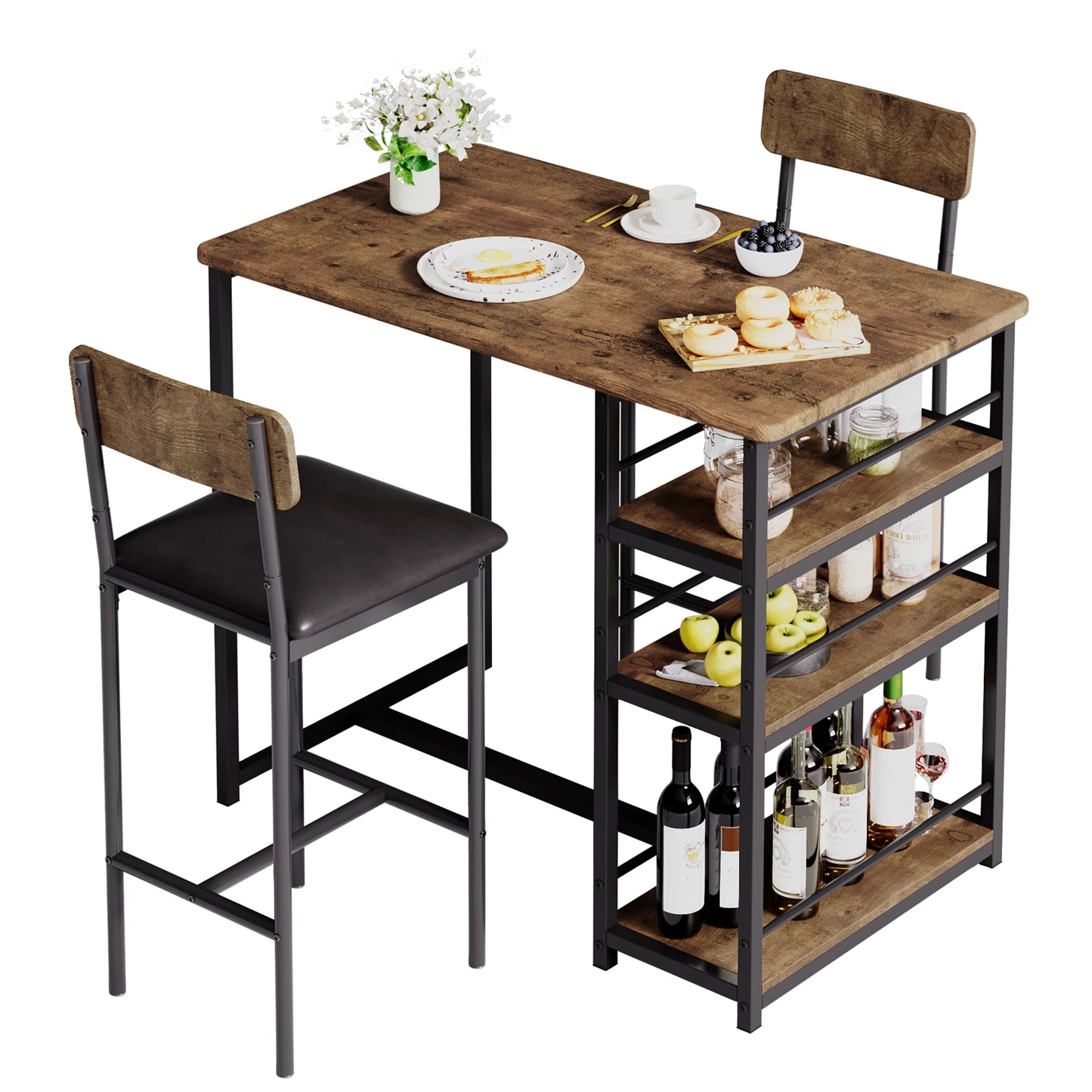 Dining Table Set with PU Cushion Chairs