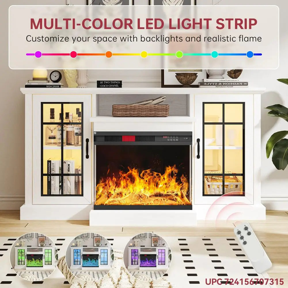 Fireplace TV Stand, Sided Glass Media Entertainment Center