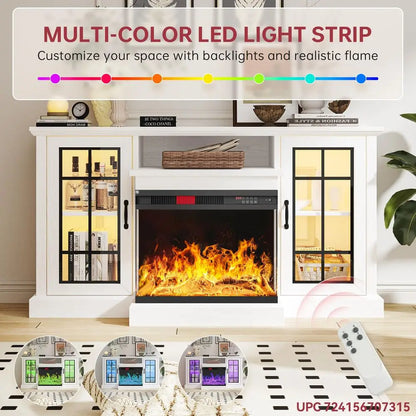 Fireplace TV Stand, Sided Glass Media Entertainment Center
