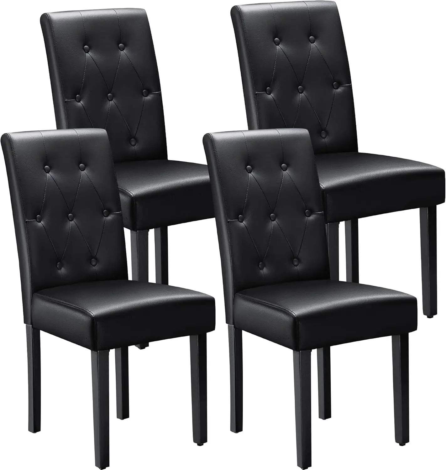 Upholstered Dining Chairs Set of 4, PU Leather Dinning Room Chairs, Button Tufted Kitchen Chairs with Adjustable Wood Legs