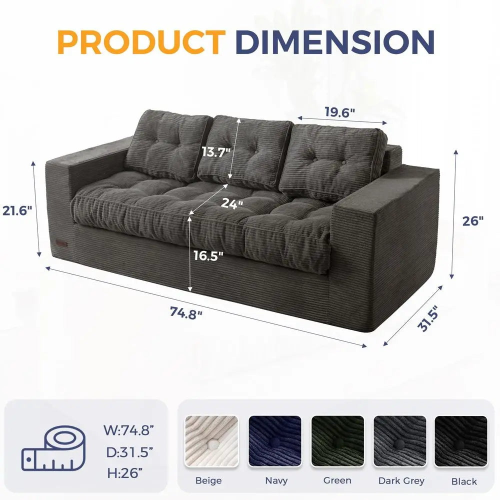 Boneless Couch with Tufted Cushion, Backrest