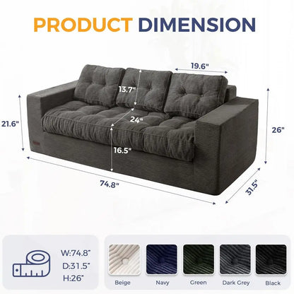 Boneless Couch with Tufted Cushion, Backrest