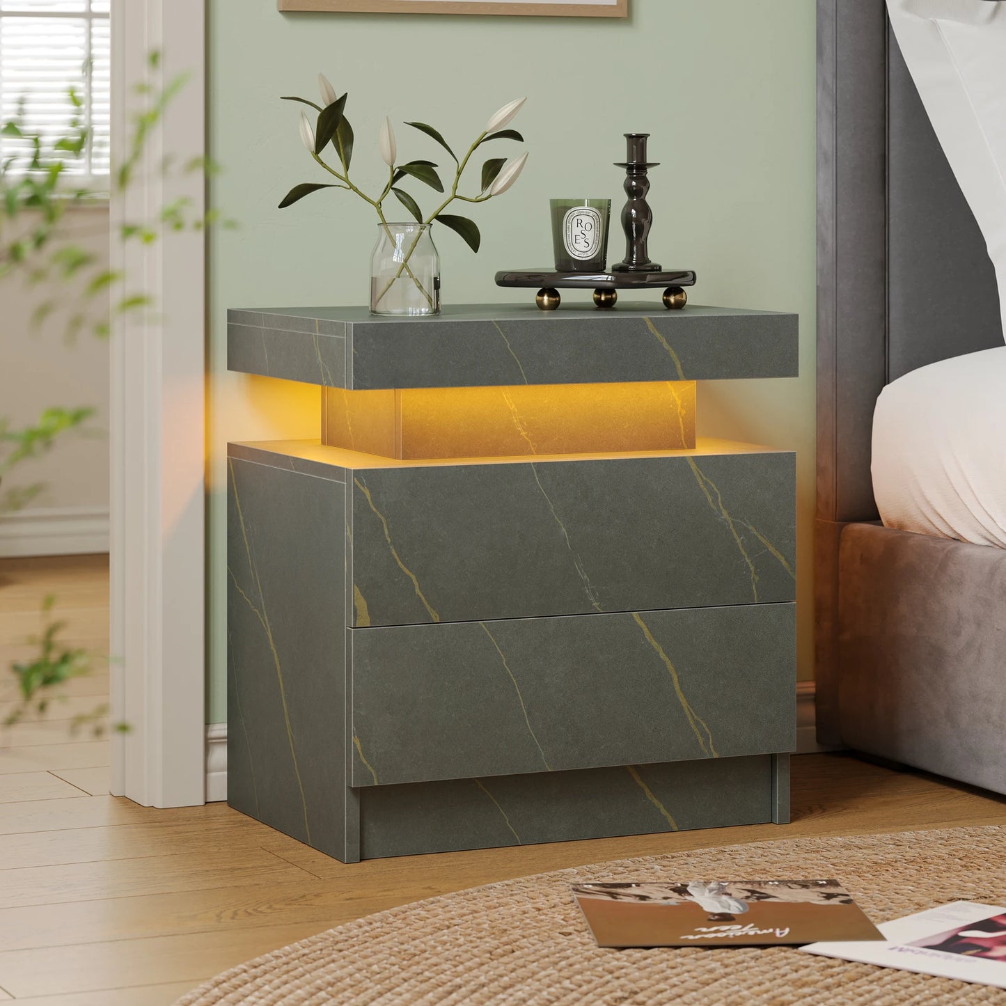 Cubehom LED Nightstands with 2 Drawers