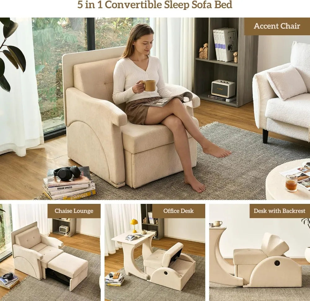 5 in 1 Convertible Sofa Bed, Foldable Sleeper Chair