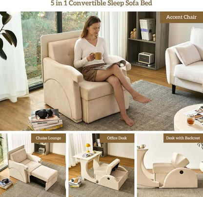 5 in 1 Convertible Sofa Bed, Foldable Sleeper Chair