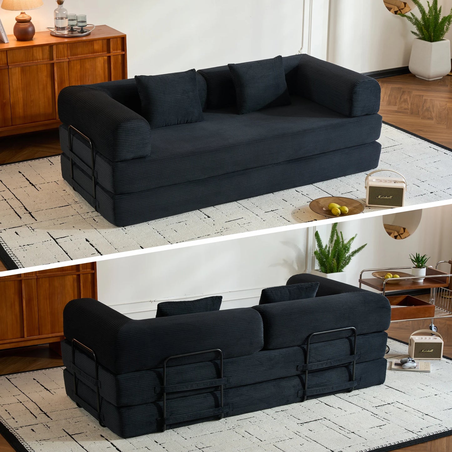 79" Folding Convertible Sofa Bed, Corduroy Futon, Loveseat