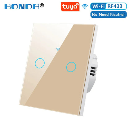 BONDA Smart Switch Wifi RF433 No Neutral EU Standard Tuya Control Works with Alexa Google Home WiFi Smart Home Touch Switches 86