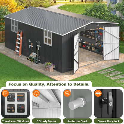 10x10~12x18FT Metal Storage Heavy-Duty Frame Shed