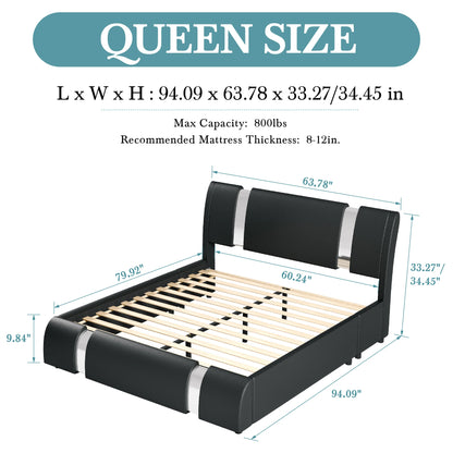 Modern Faux Leather Bed Frame with Iron Pieces