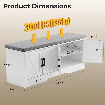 Storage Bench Shoe Organizer Cabinet with Padded Seat
