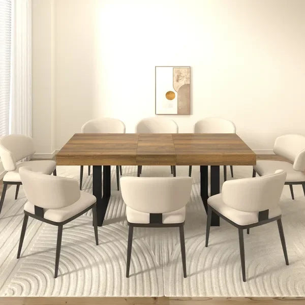 Recextendable dining table aged effect wood and black
