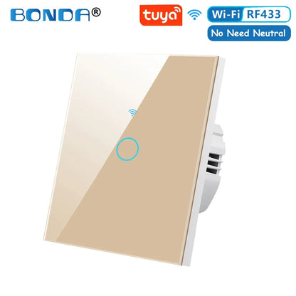 BONDA Smart Switch Wifi RF433 No Neutral EU Standard Tuya Control Works with Alexa Google Home WiFi Smart Home Touch Switches 86