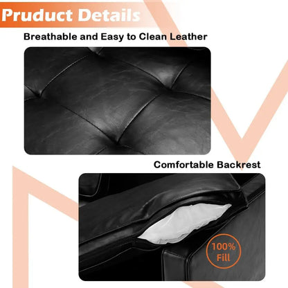 Black Faux Leather MidCentury Modern Comfy Loveseat