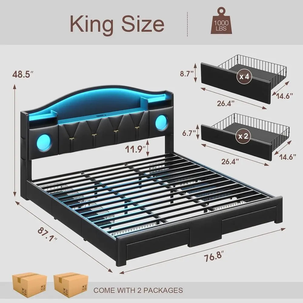 Bed e King Size with 6 Storage Drawers