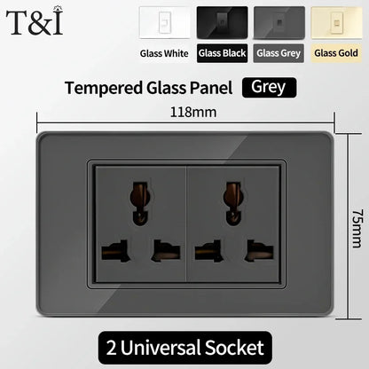 118 Series 118*75mm Tempered Glass US Thai Wall Socket Dual USB Type-C Ports Light Switch Smart Home Appliance 110V Home Office