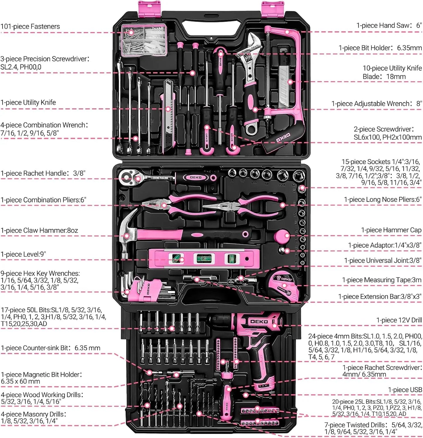 Mechanic Toolbox with 12V Power Cordless Drill