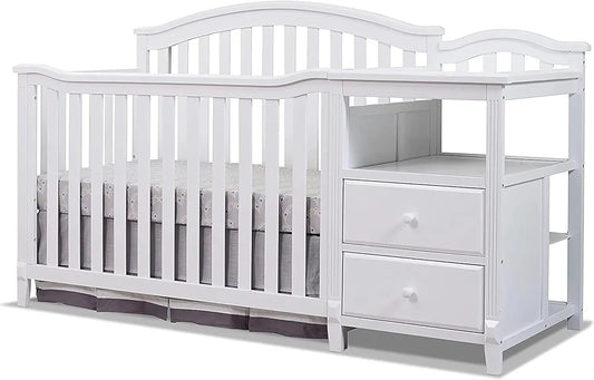 Crib and Changer with Convertible Diaper Changing Table