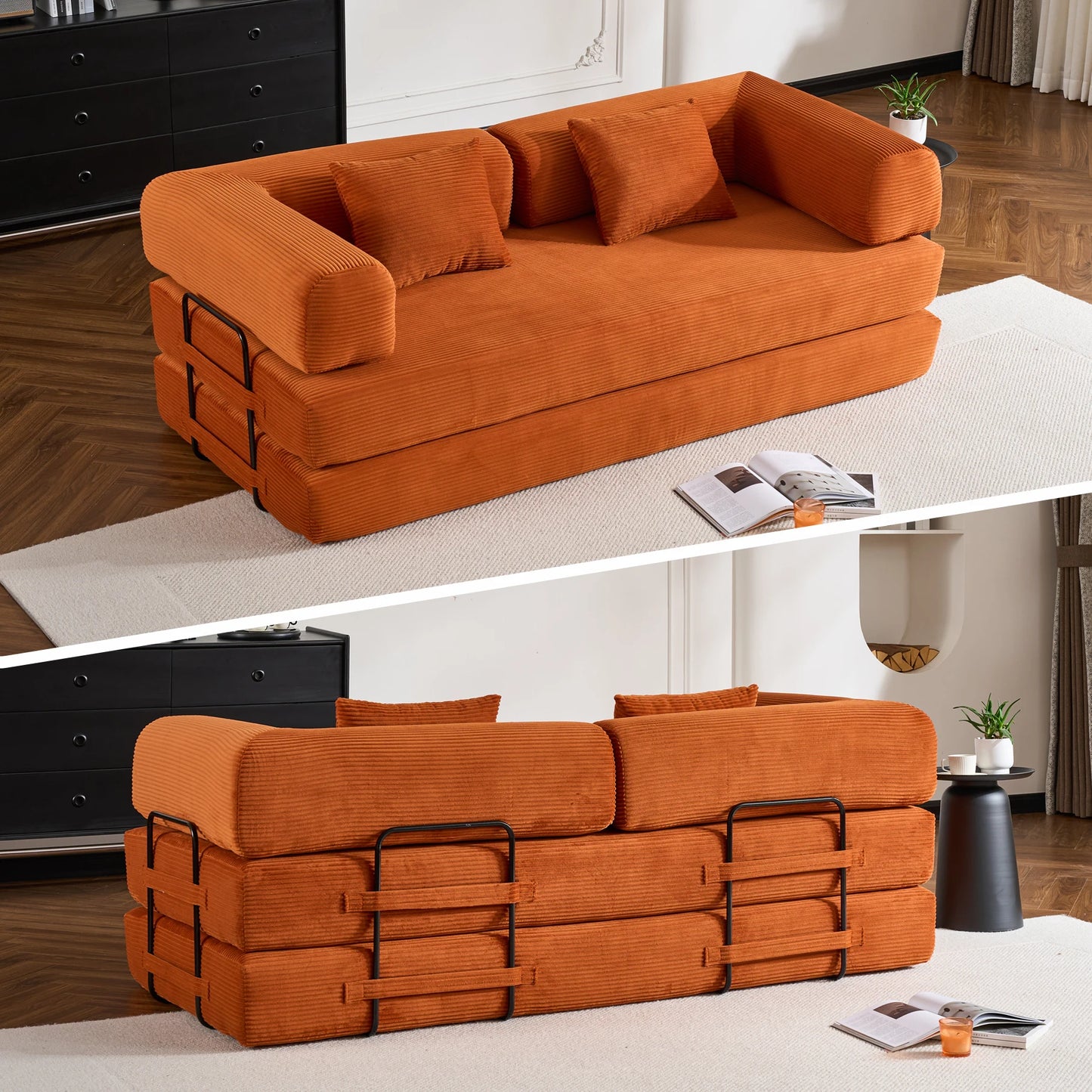 79" Folding Convertible Sofa Bed, Corduroy Futon, Loveseat