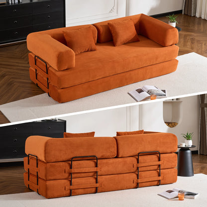 79" Folding Convertible Sofa Bed, Corduroy Futon, Loveseat