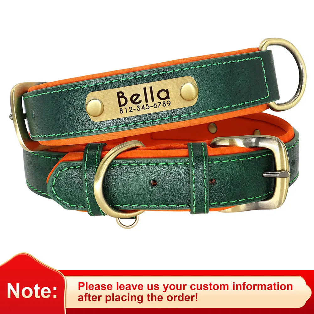 Customized Leather Nameplate Dog Collar Free Engraving Name