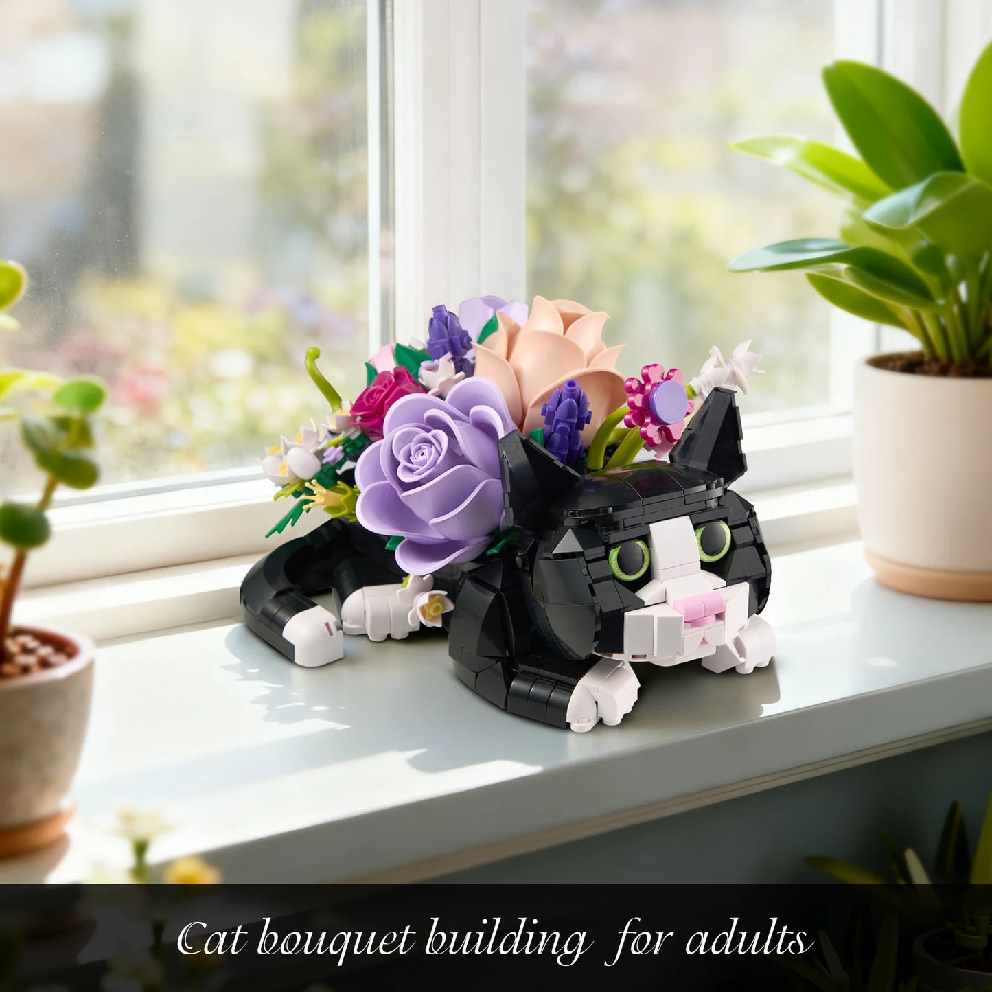 Cat Rose Bouquet Planter Building Blocks Set