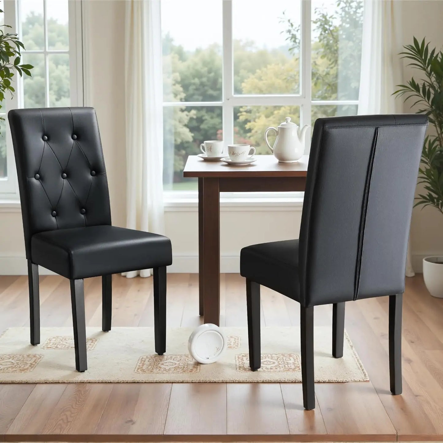 Upholstered Dining Chairs Set of 4, PU Leather Dinning Room Chairs, Button Tufted Kitchen Chairs with Adjustable Wood Legs