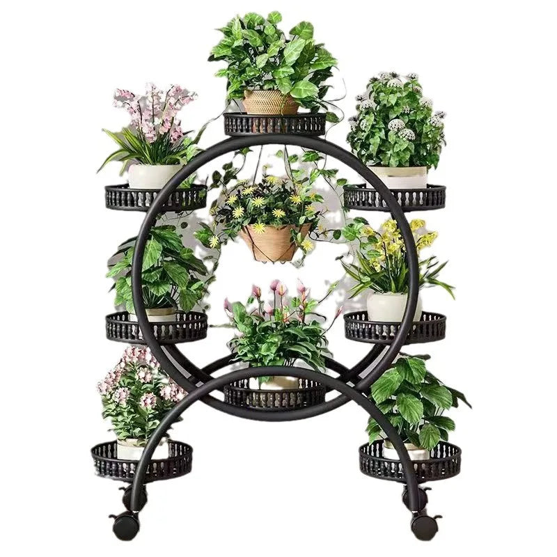 Metal Multi Tiers Rolling Plant Stand Indoor Outdoor Plant Shelf Pot Holder Home Living Room Balcony Plant Stand Outdoor