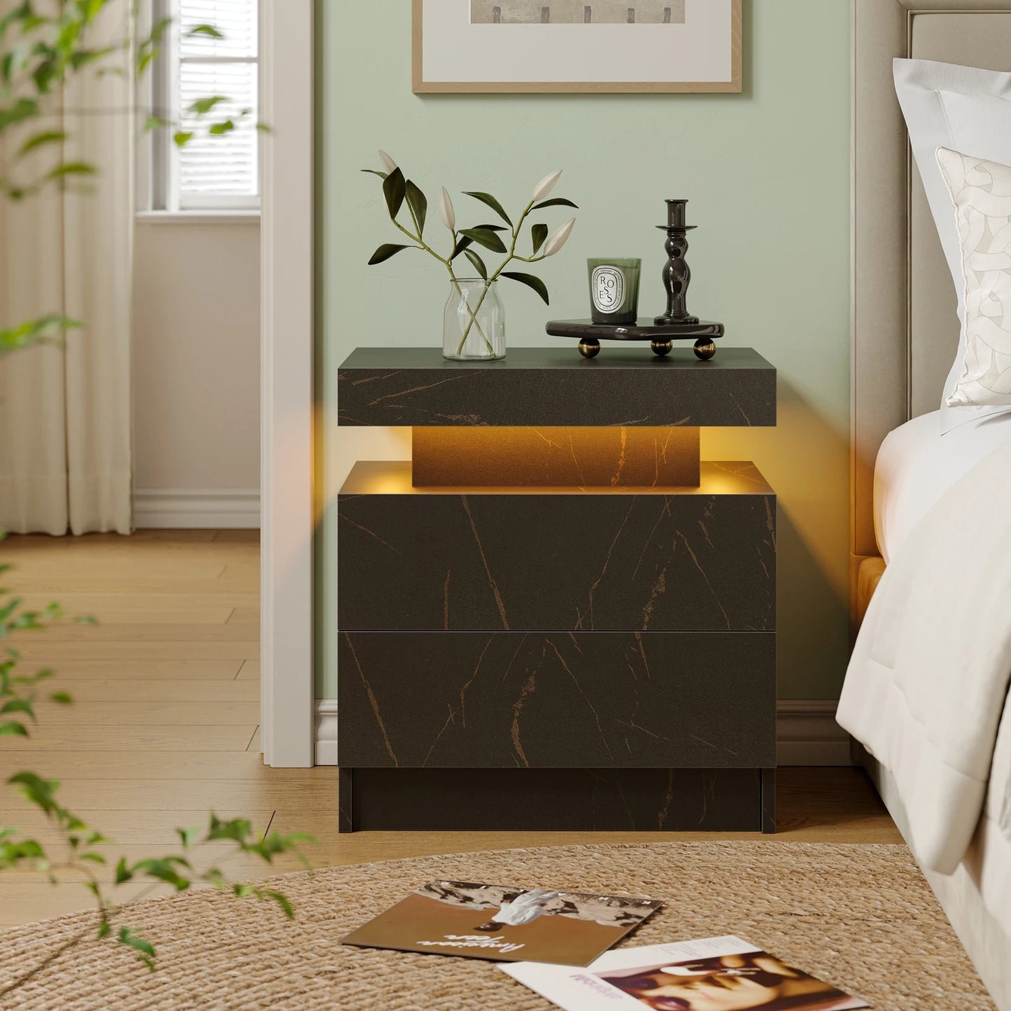 Cubehom LED Nightstands with 2 Drawers