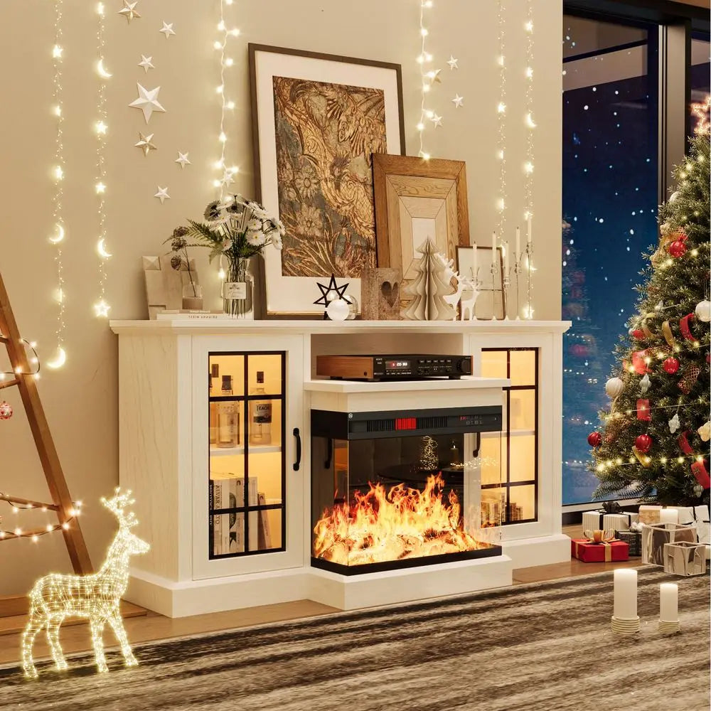 Fireplace TV Stand, Sided Glass Media Entertainment Center