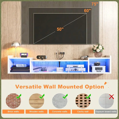 Floating TV Stand LED Lights Power Outlets