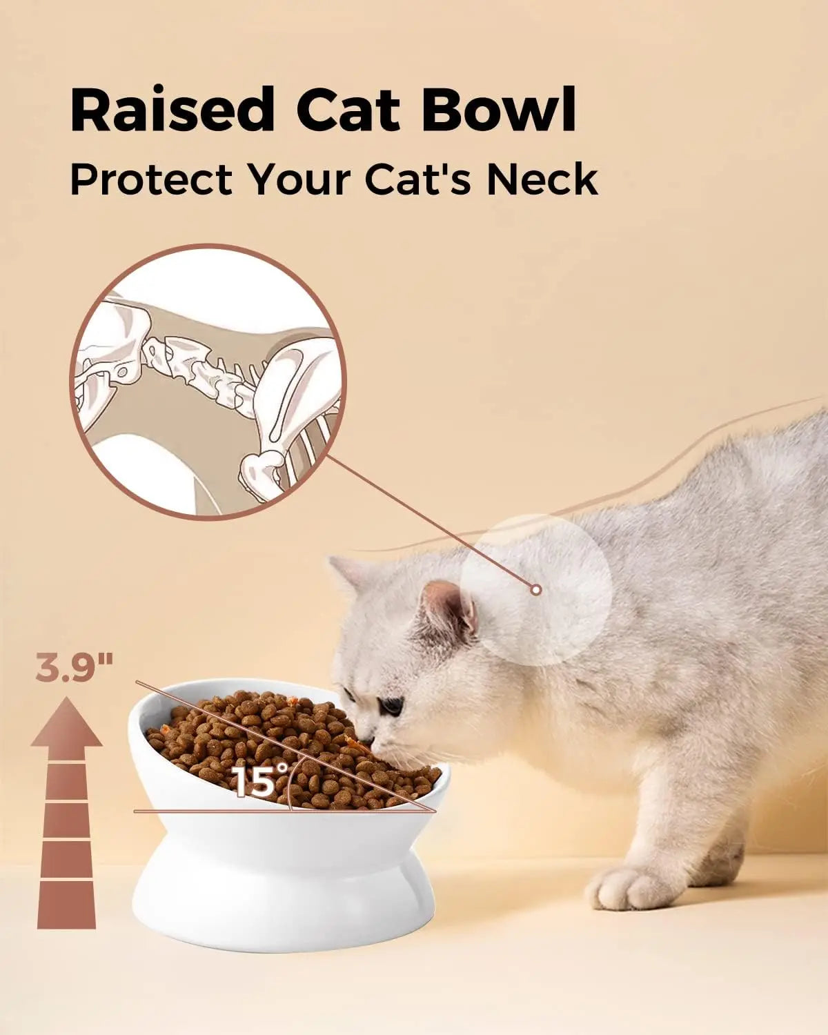 Elevated Cat Bowl, 5 Oz Ceramic Raise