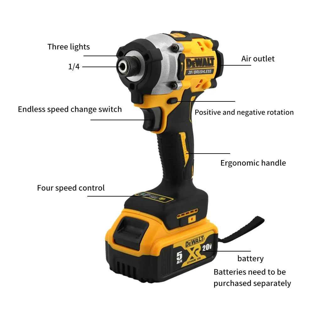 Dewalt DCF860 Wireless Brushless Screwdriver 20V Lightweight Impact Electric Tool Portable Power Drill for Home Improvement