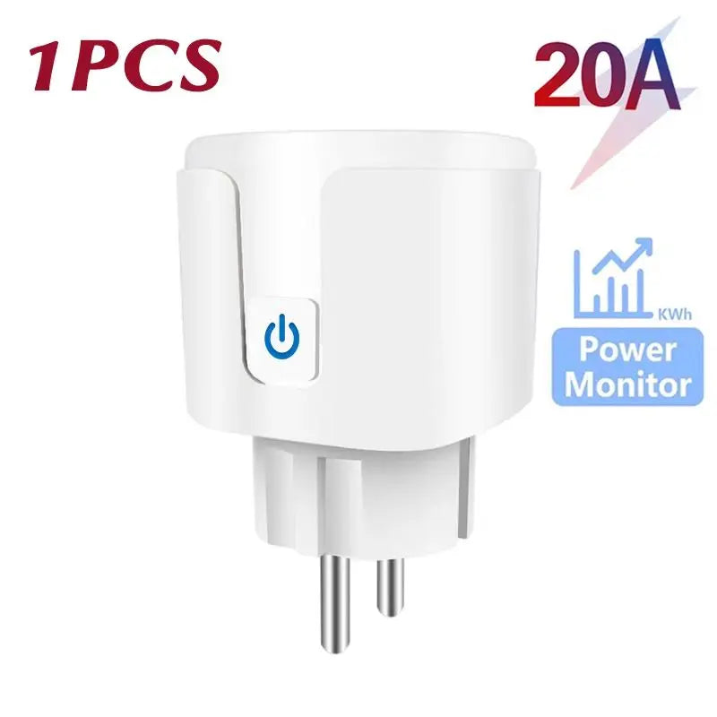 WiFi EU Smart Socket Plug With Tuya App Outlet 20A Adapter Power Monitor Wireless Remote Control APP For Google Home Alexa