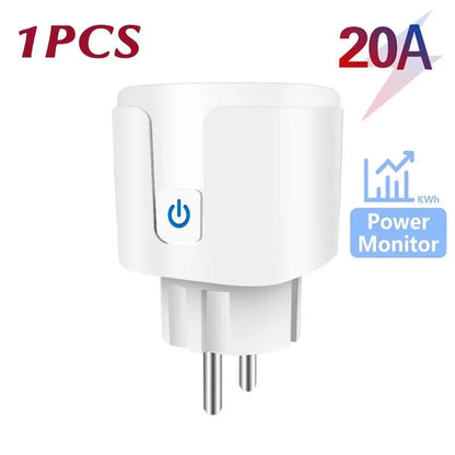WiFi EU Smart Socket Plug With Tuya App Outlet 20A Adapter Power Monitor Wireless Remote Control APP For Google Home Alexa