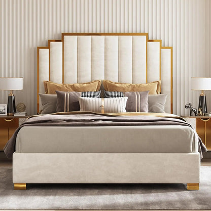 King Size Upholstered Bed, Modern Velvet Frame