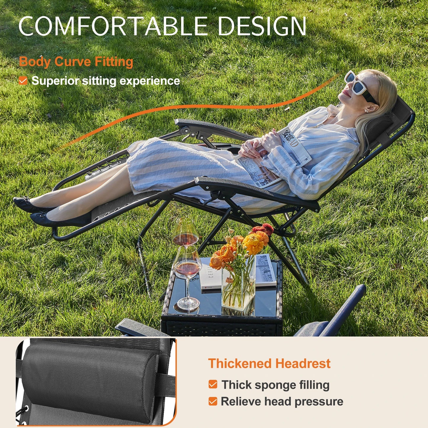 Portable Recliner Camping Patio Outdoor Lounge Chair