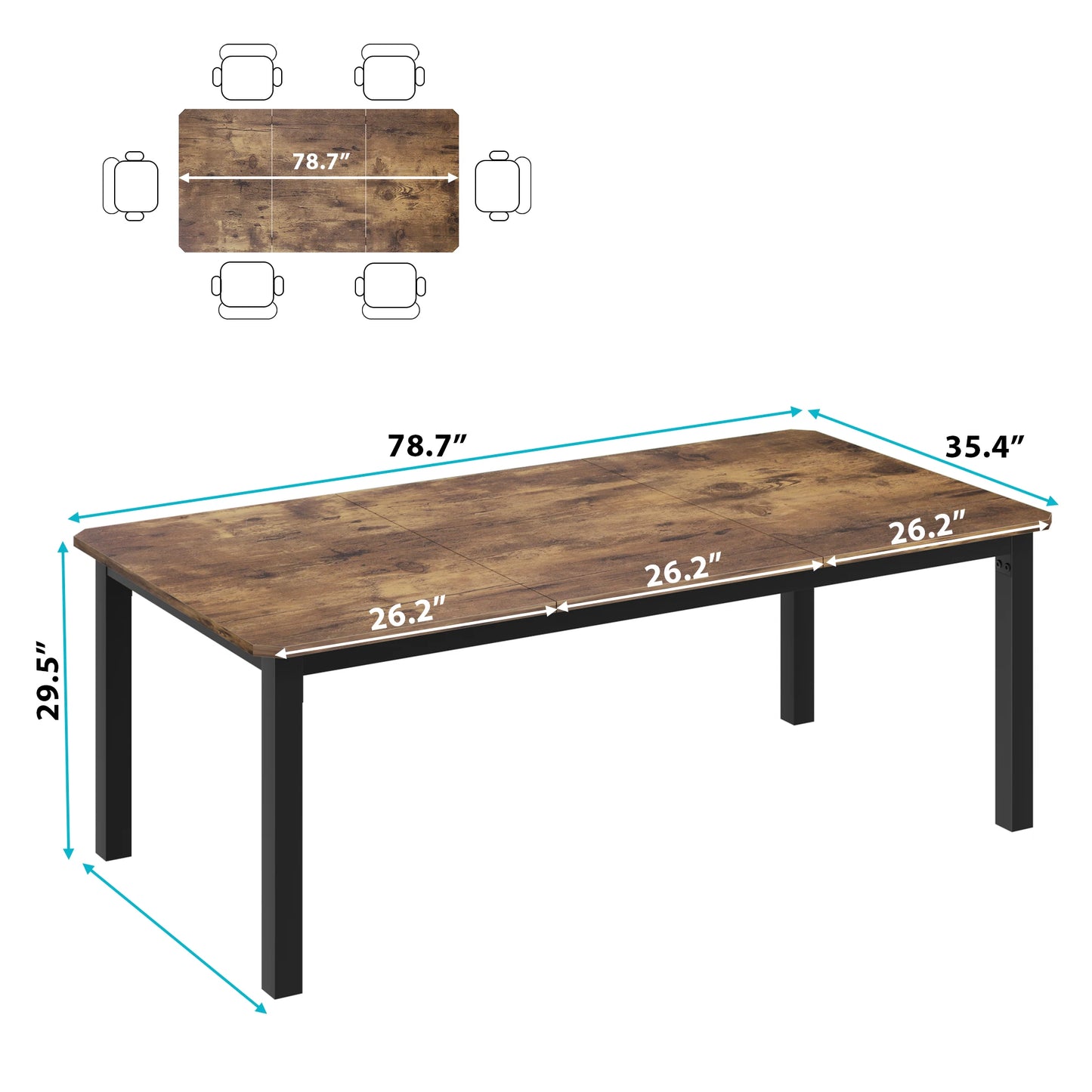 Dining Table 78 Inch Rectangular cut corners