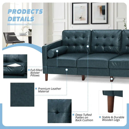 Faux Leather, Tufted Backrest, Couch, Pillows, MidCentury