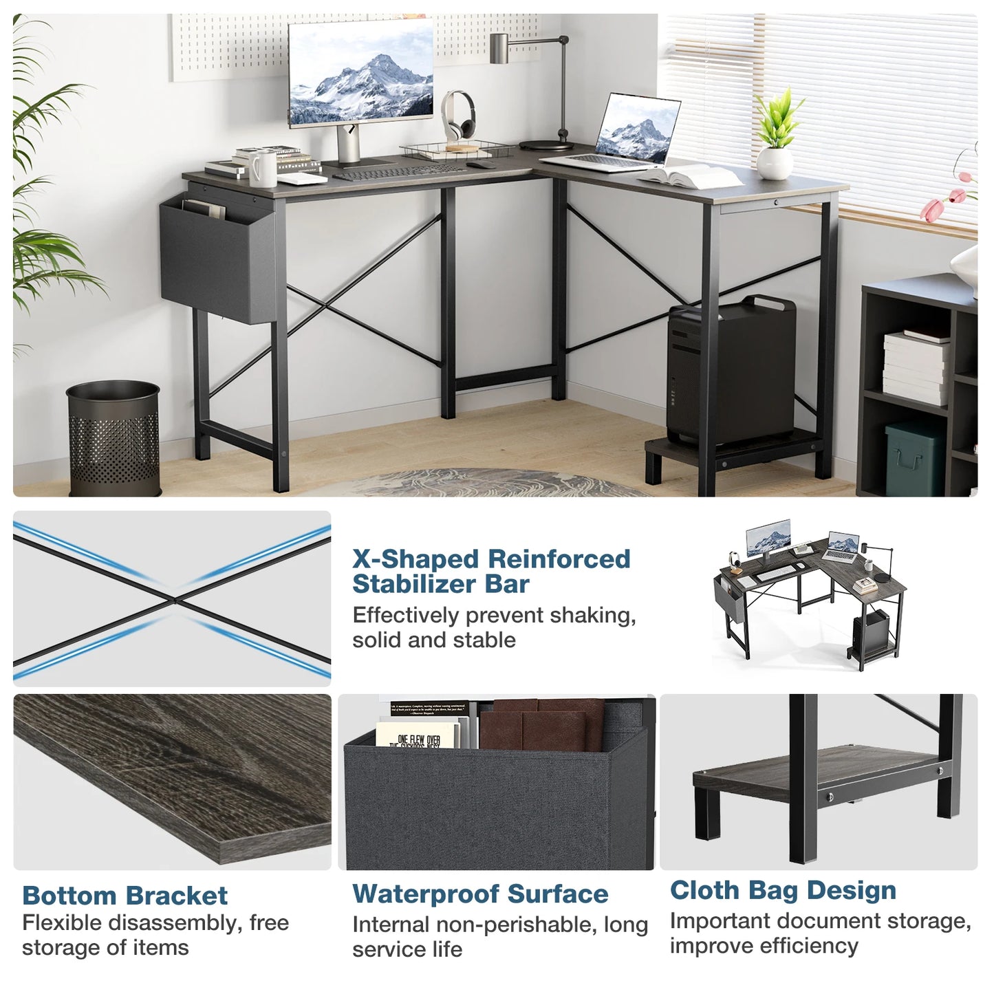 Corner 50 Inch Office Writing PC Wooden Table