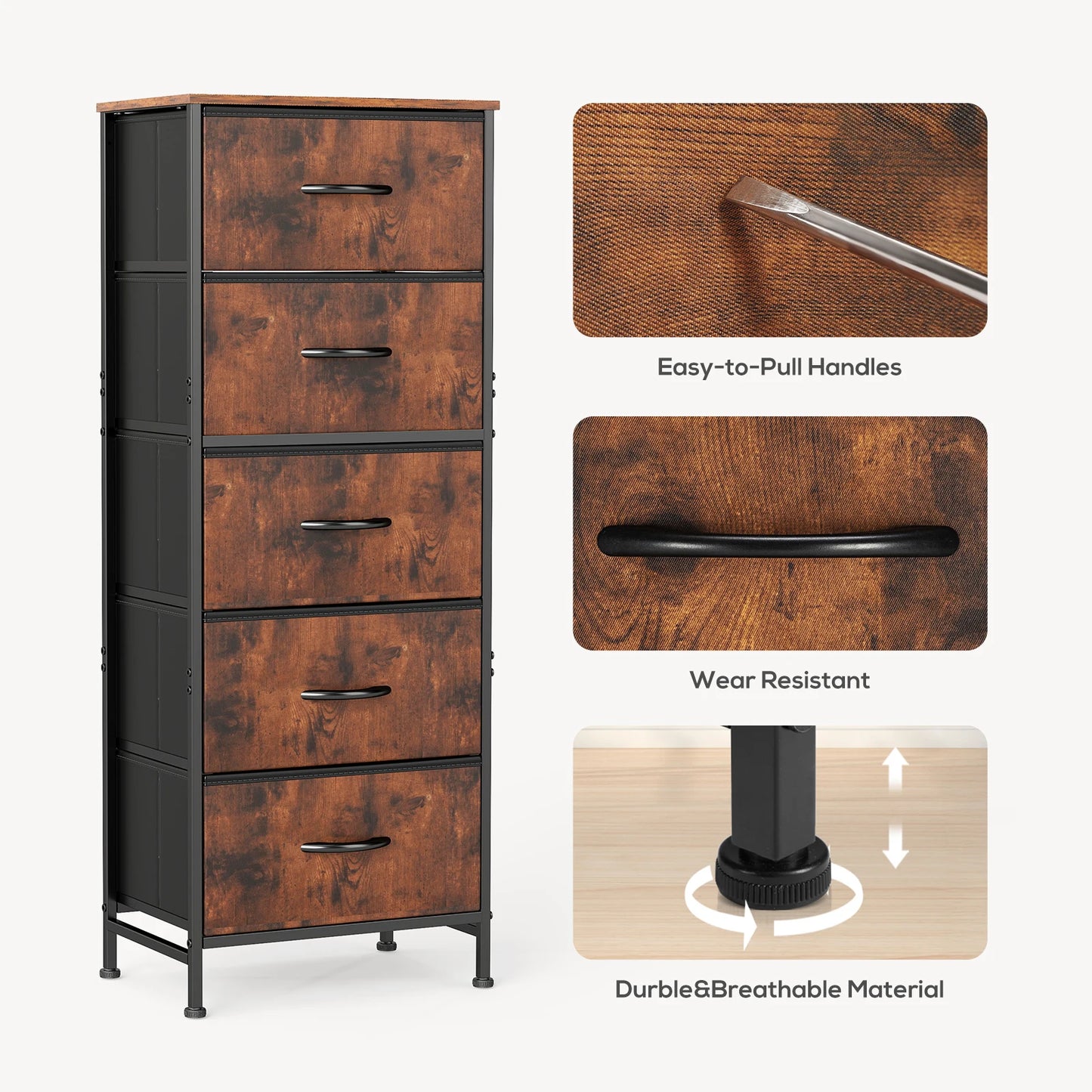 48IN Dresser For Bedroom With 5 Fabric Drawers