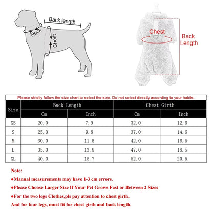 Winter Warm Pet Clothes Soft Flannel Dog Jumpsuit