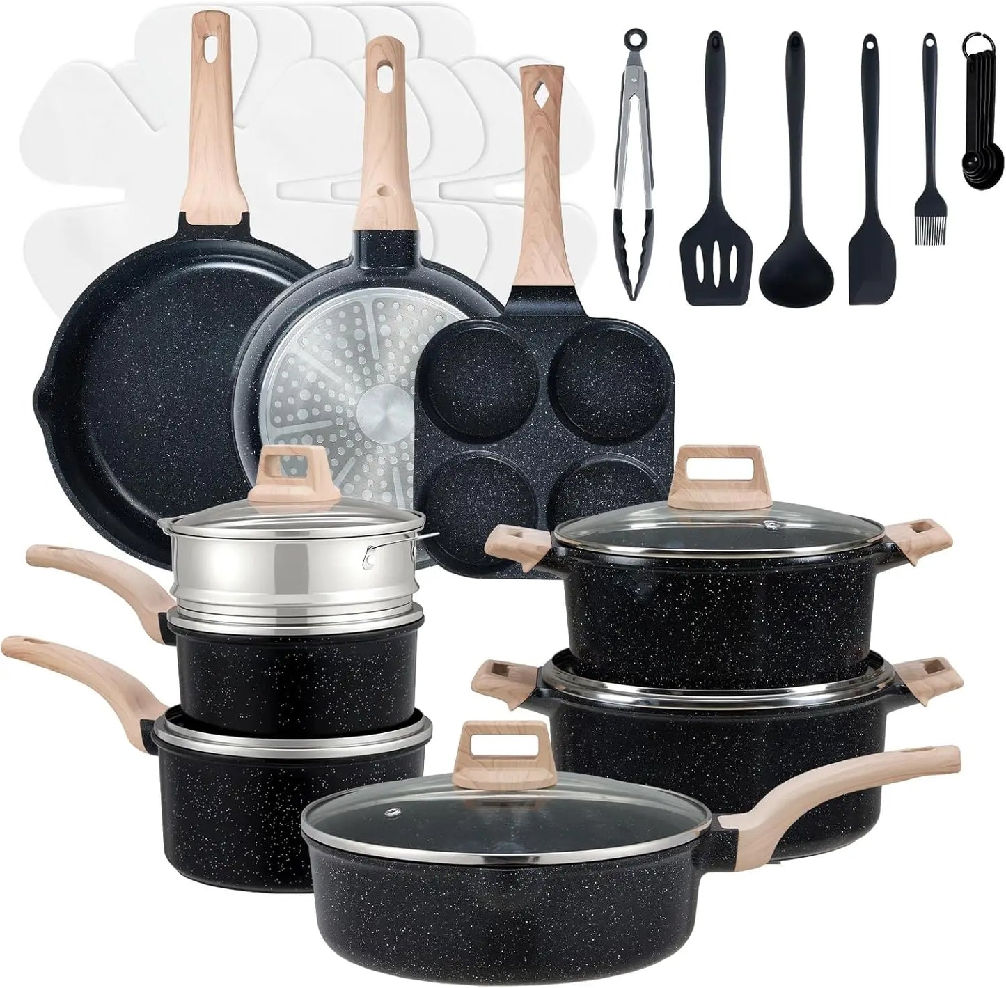 25-Piece Nonstick Cookware Set, Induction Compatible, PFOA/PFOS Free Black Kitchen Pots and Pans
