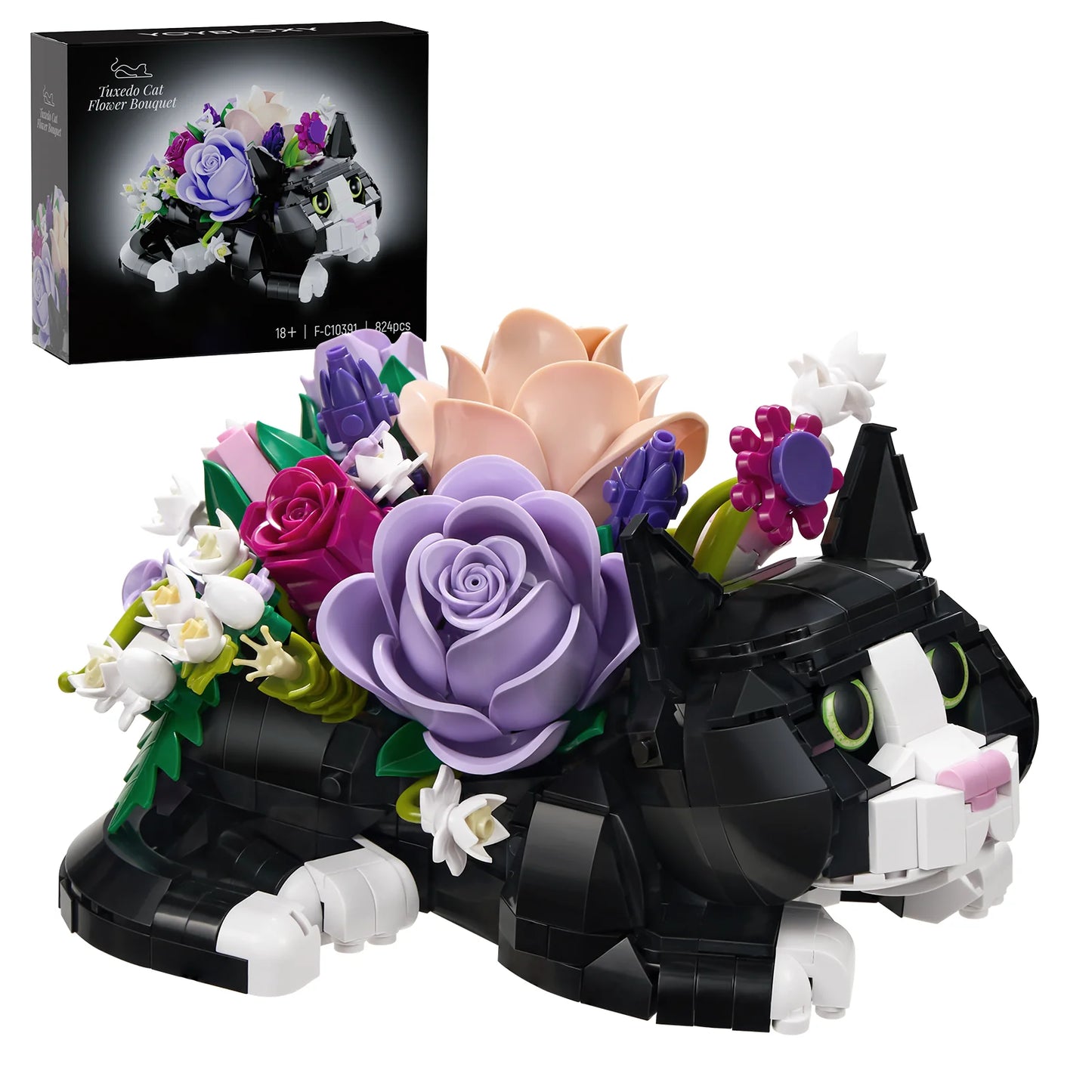 Cat Rose Bouquet Planter Building Blocks Set