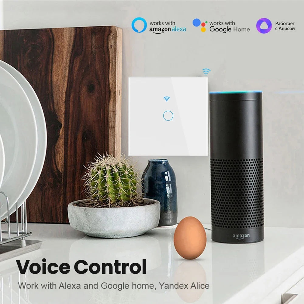 BONDA Smart Switch Wifi RF433 No Neutral EU Standard Tuya Control Works with Alexa Google Home WiFi Smart Home Touch Switches 86