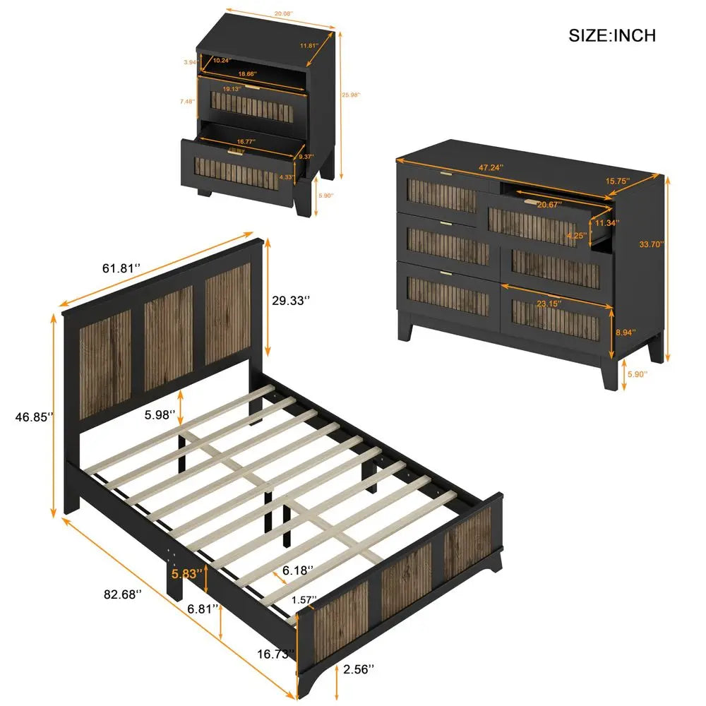 4 Piece Bedroom Furniture Set, Queen Size