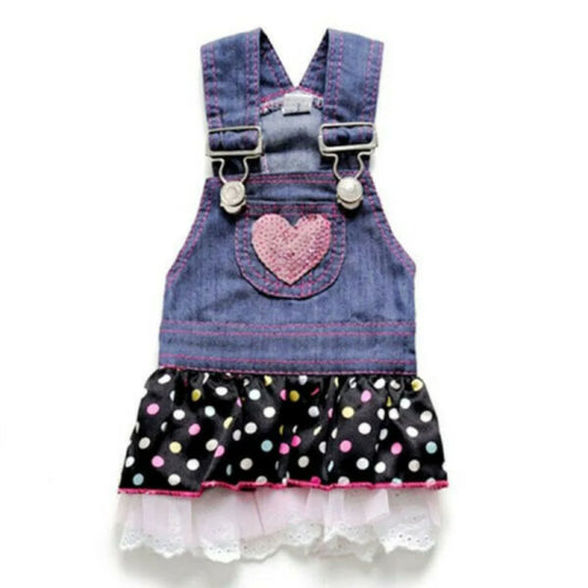 Denim Dot Dog Dress, Summer Pet Clothes