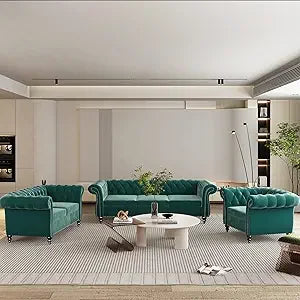 3 Piece Living Room Set, Velvet