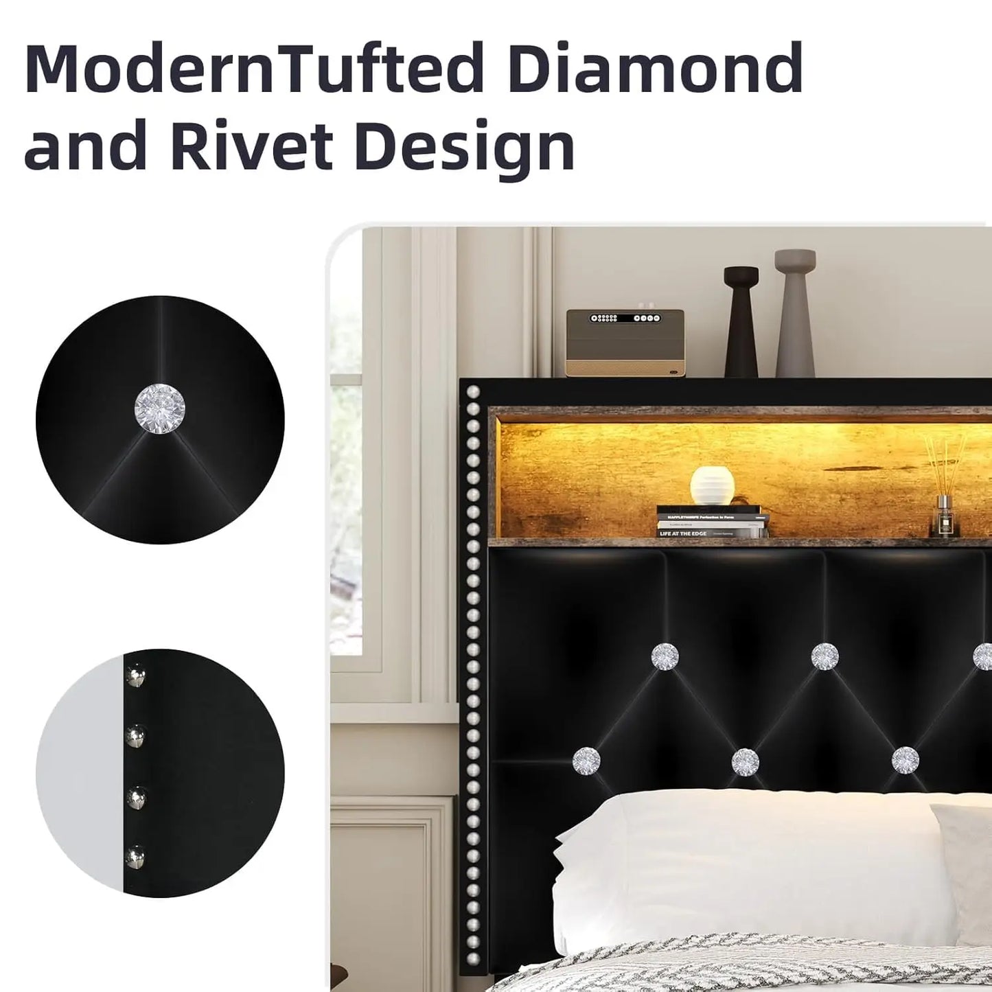 Queen LED Upholstered Bed Frame with Headboard