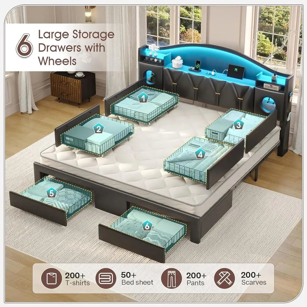 Bed e King Size with 6 Storage Drawers