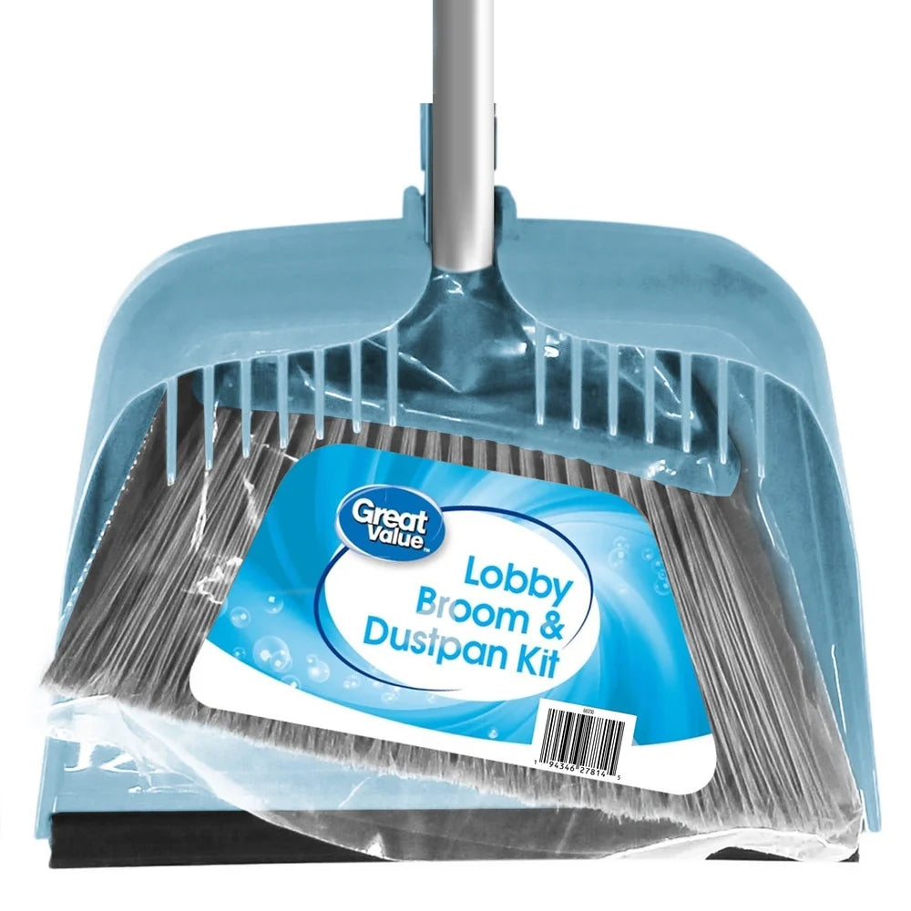 Broom Dustpan, Long Handle, Compact Durable Rubber